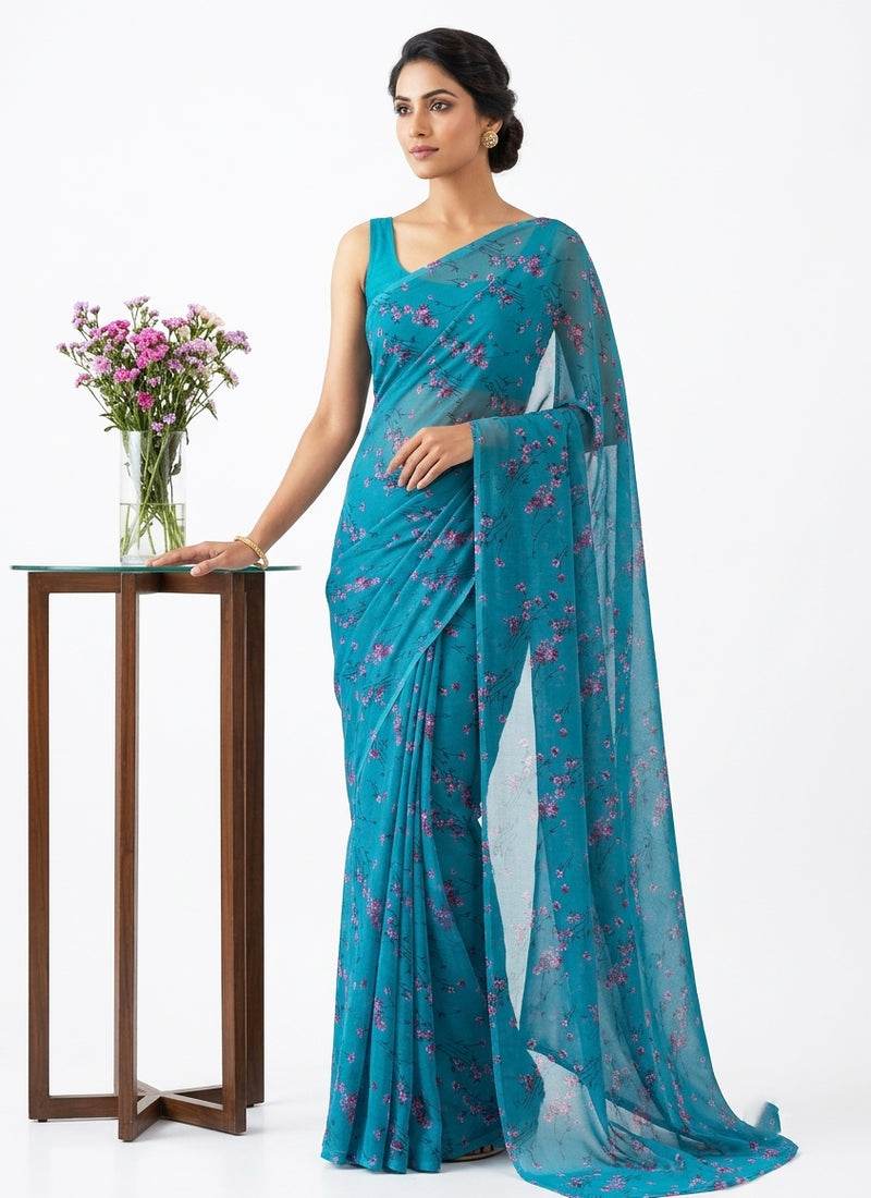 Latest Beautiful Garden Vareli Nara Chiffon Saree without Blouse