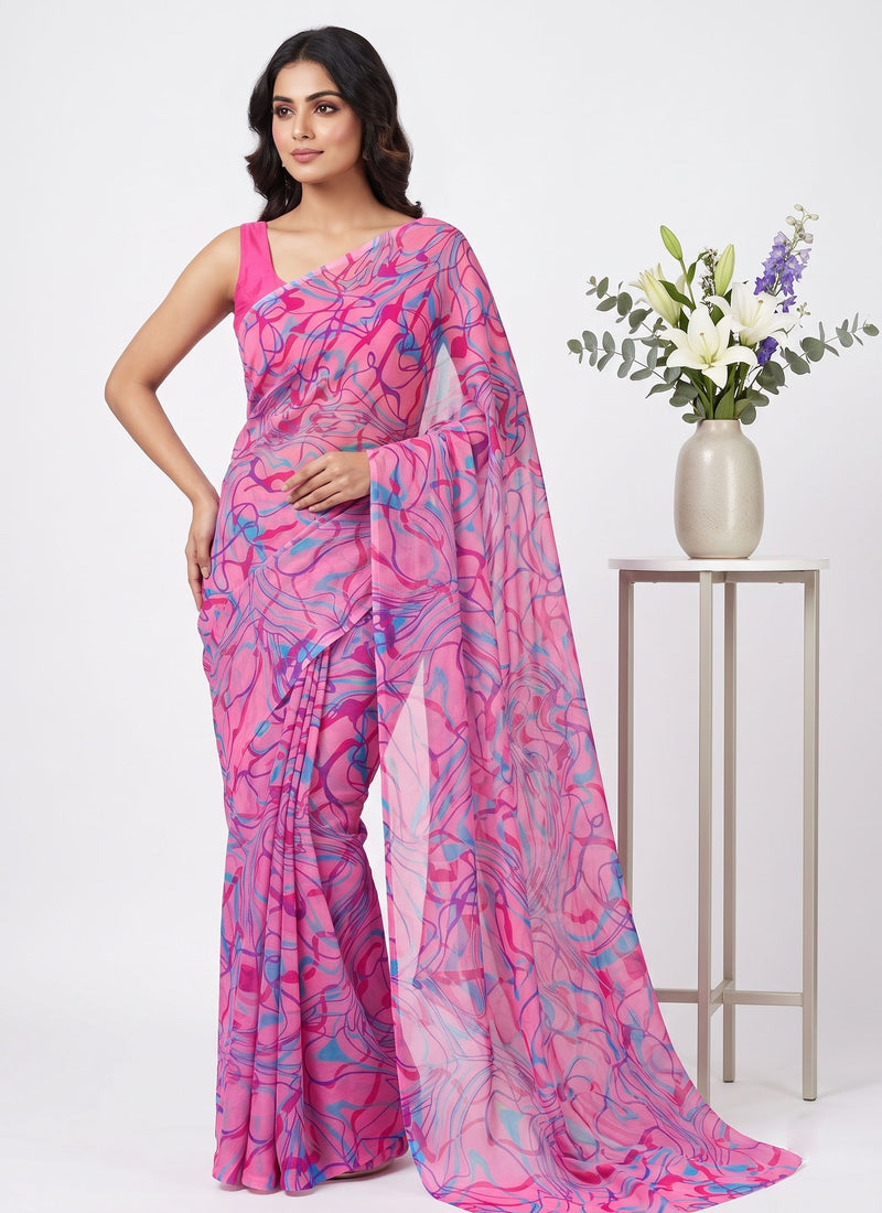 Latest Beautiful Garden Vareli Nara Chiffon Saree without Blouse