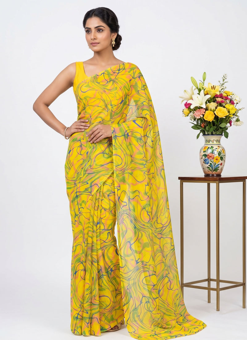 Latest Beautiful Garden Vareli Nara Chiffon Saree without Blouse