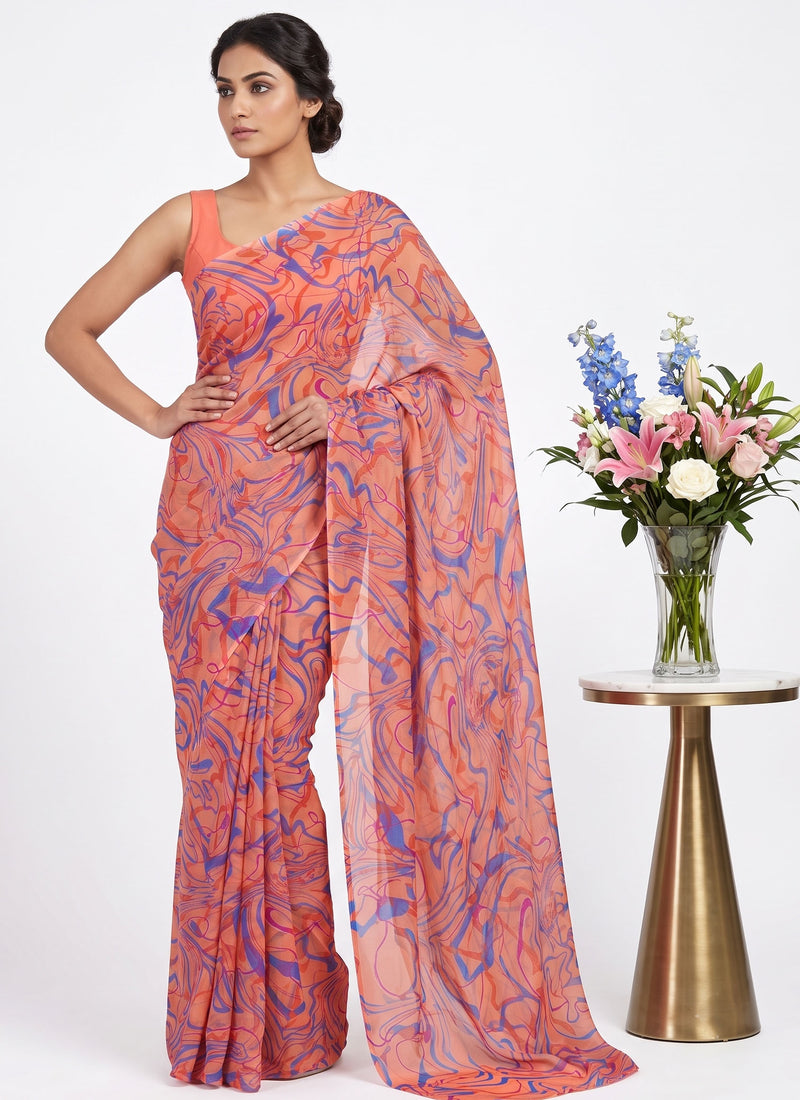 Latest Beautiful Garden Vareli Nara Chiffon Saree without Blouse