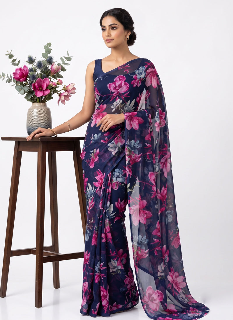 Latest Beautiful Garden Vareli Nara Chiffon Saree without Blouse