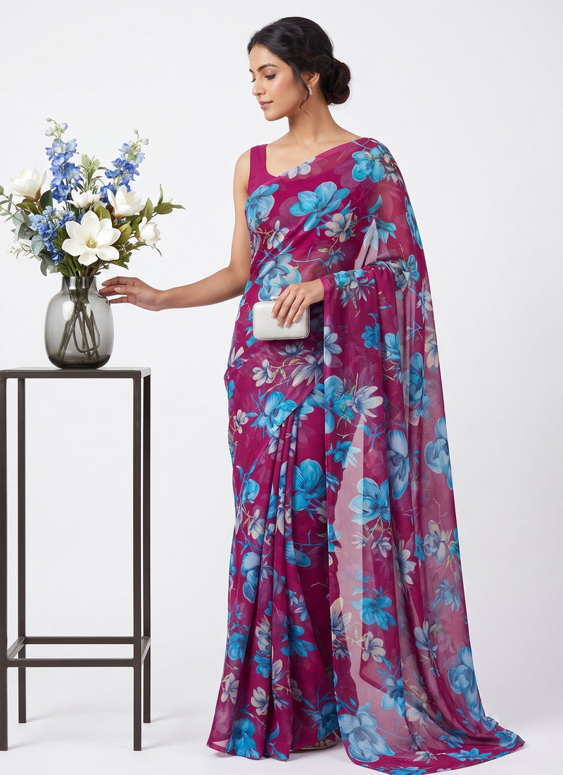 Latest Beautiful Garden Vareli Nara Chiffon Saree without Blouse