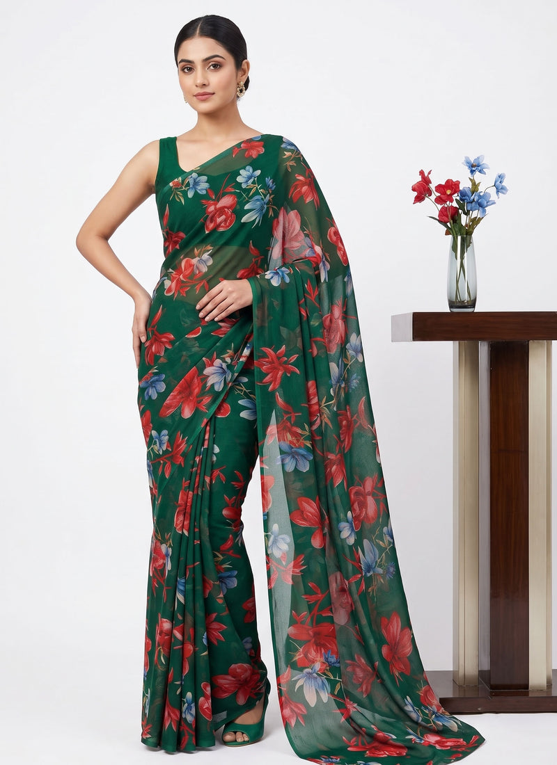 Latest Beautiful Garden Vareli Nara Chiffon Saree without Blouse
