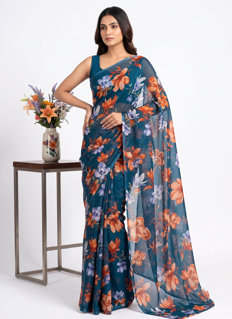 Latest Beautiful Garden Vareli Nara Chiffon Saree without Blouse