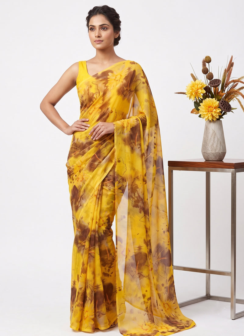 Latest Beautiful Garden Vareli Nara Chiffon Saree without Blouse
