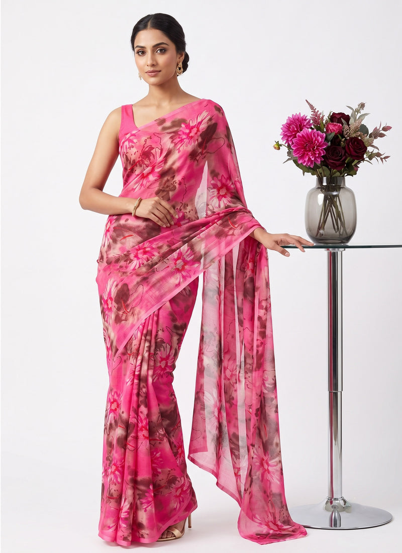 Latest Beautiful Garden Vareli Nara Chiffon Saree without Blouse