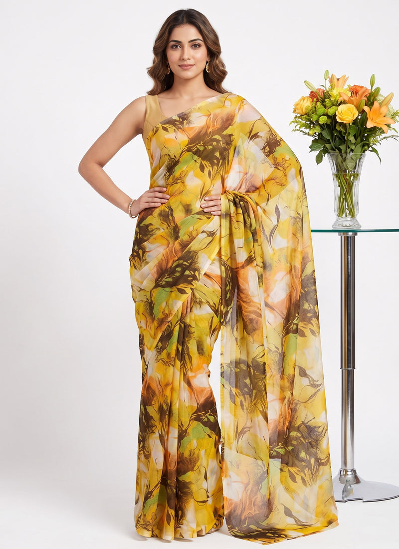 Latest Beautiful Garden Vareli Nara Chiffon Saree without Blouse