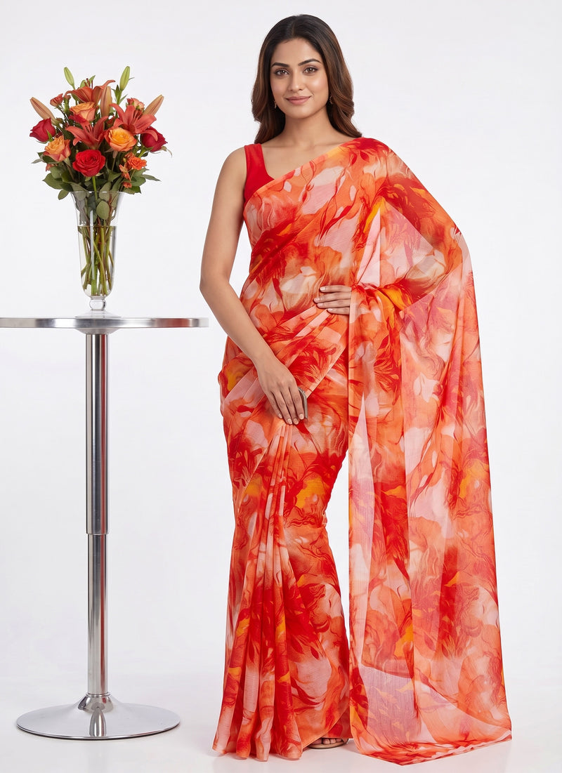 Latest Beautiful Garden Vareli Nara Chiffon Saree without Blouse