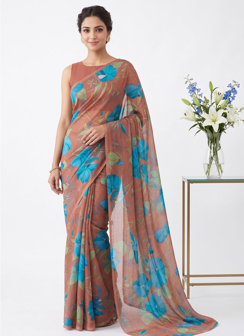 Latest Beautiful Garden Vareli Nara Chiffon Saree without Blouse