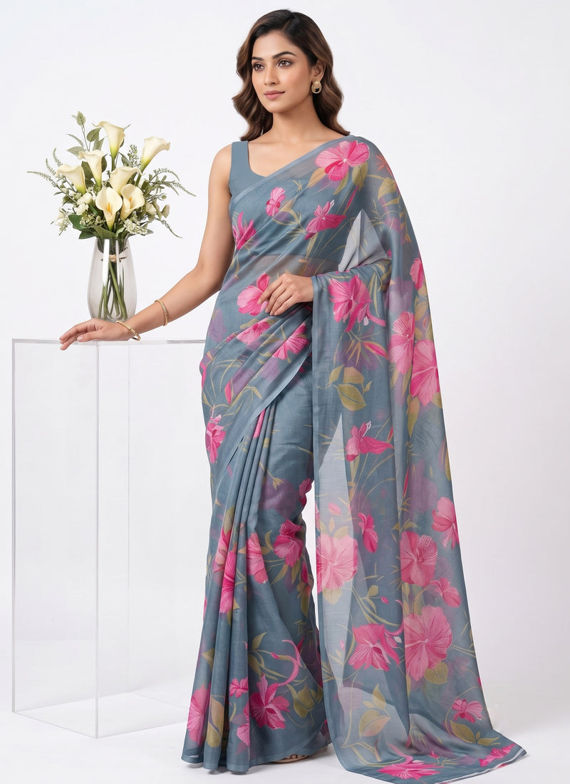 Latest Beautiful Garden Vareli Nara Chiffon Saree without Blouse