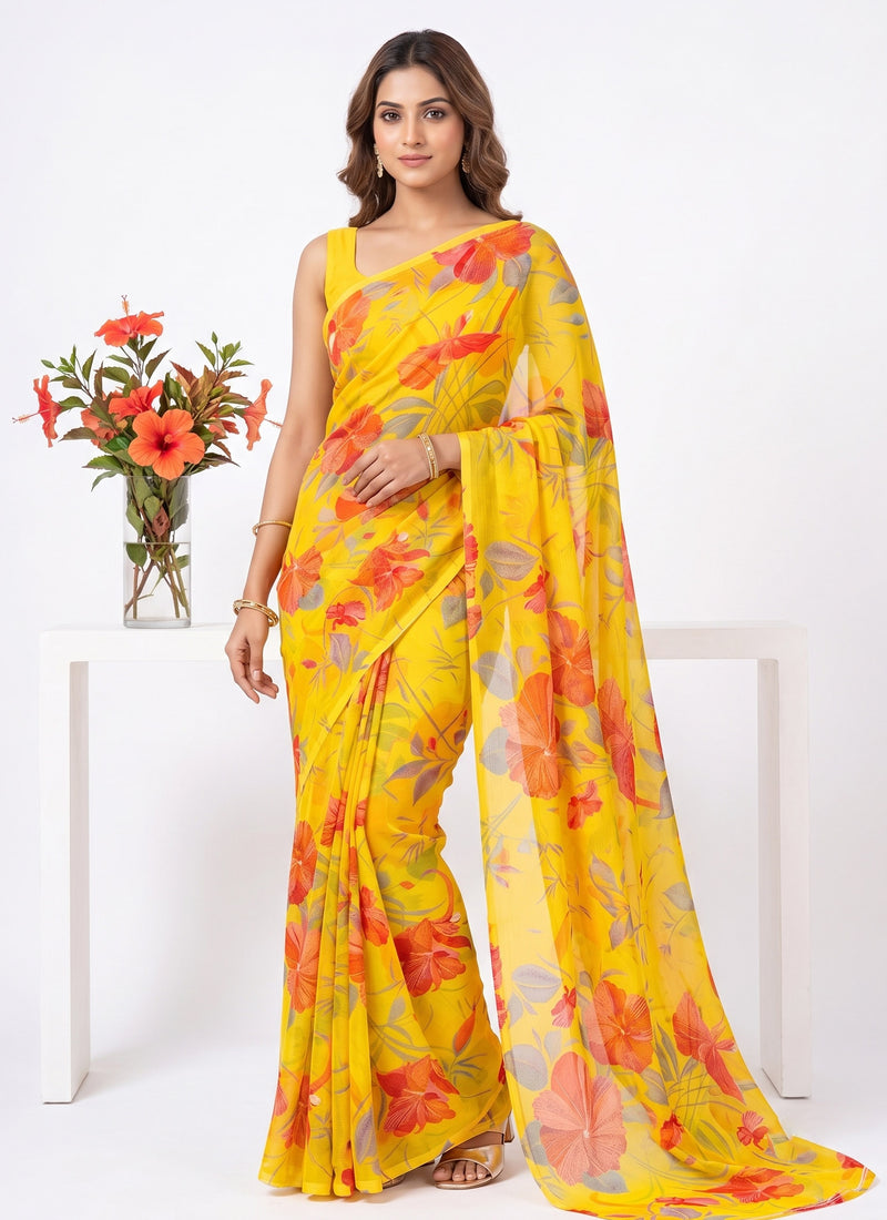 Latest Beautiful Garden Vareli Nara Chiffon Saree without Blouse
