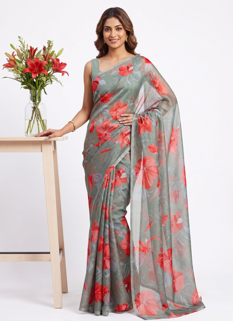 Latest Beautiful Garden Vareli Nara Chiffon Saree without Blouse