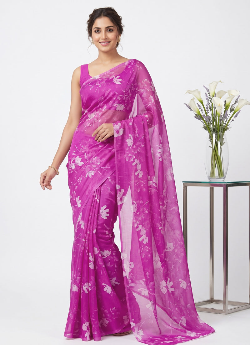 Latest Beautiful Garden Vareli Nara Chiffon Saree without Blouse
