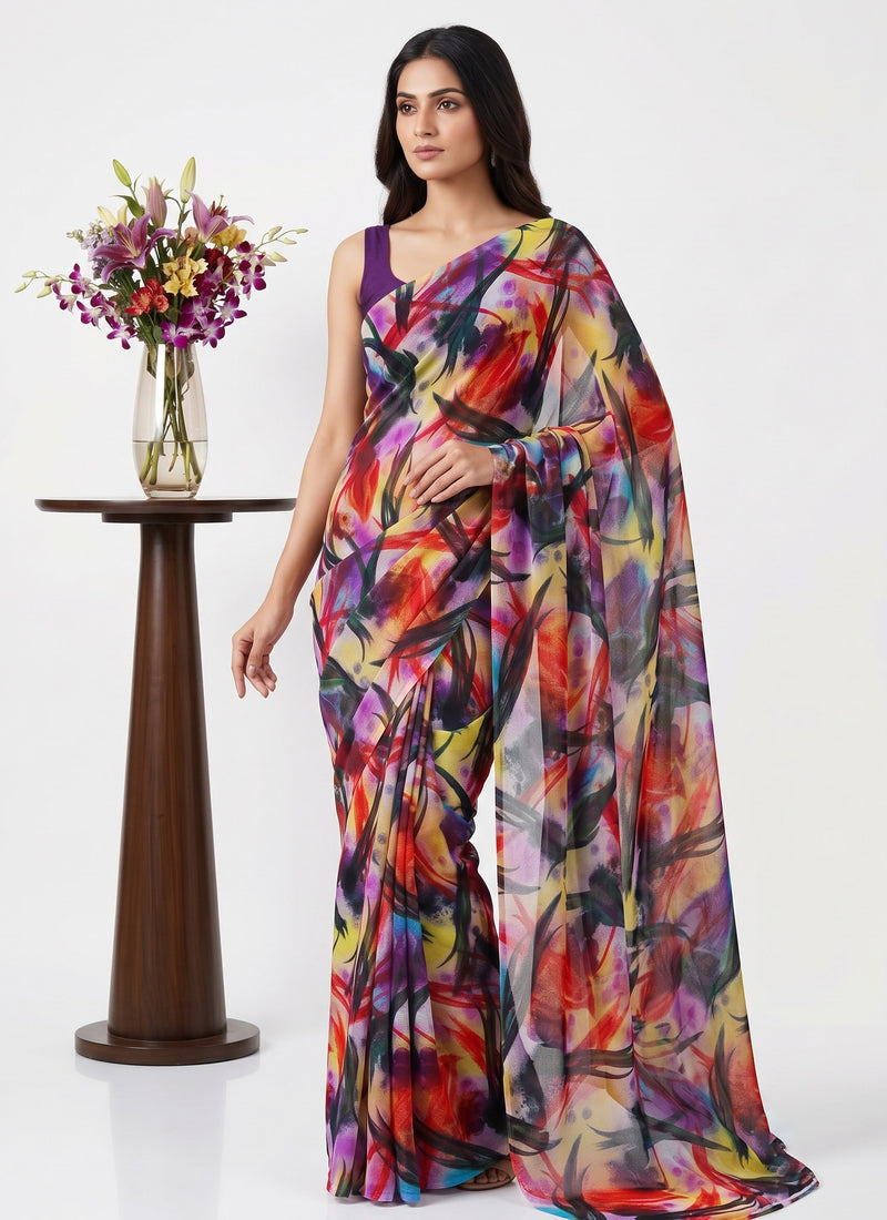 Latest Beautiful Garden Vareli Nara Chiffon Saree without Blouse