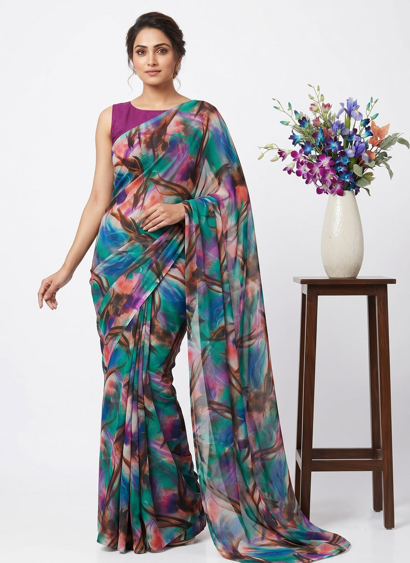 Latest Beautiful Garden Vareli Nara Chiffon Saree without Blouse