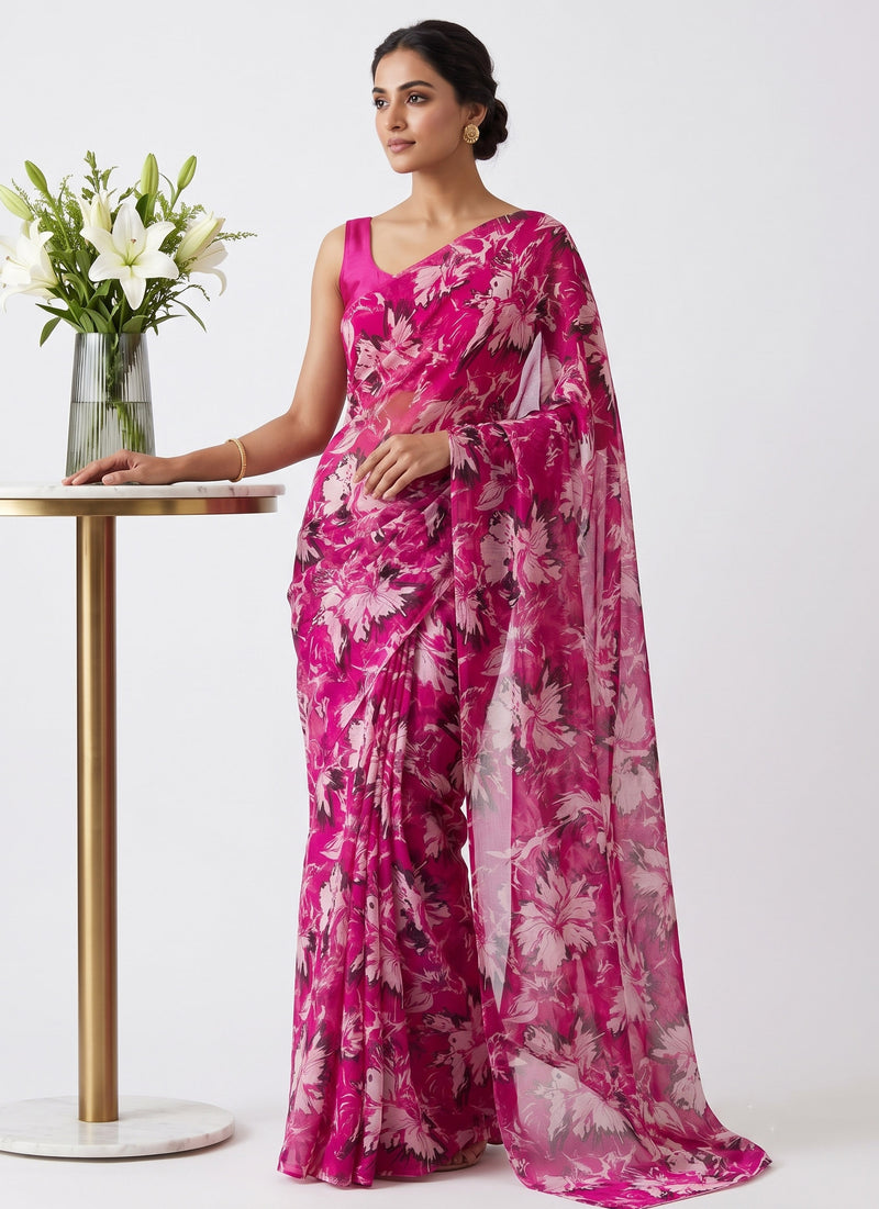 Latest Beautiful Garden Vareli Nara Chiffon Saree without Blouse