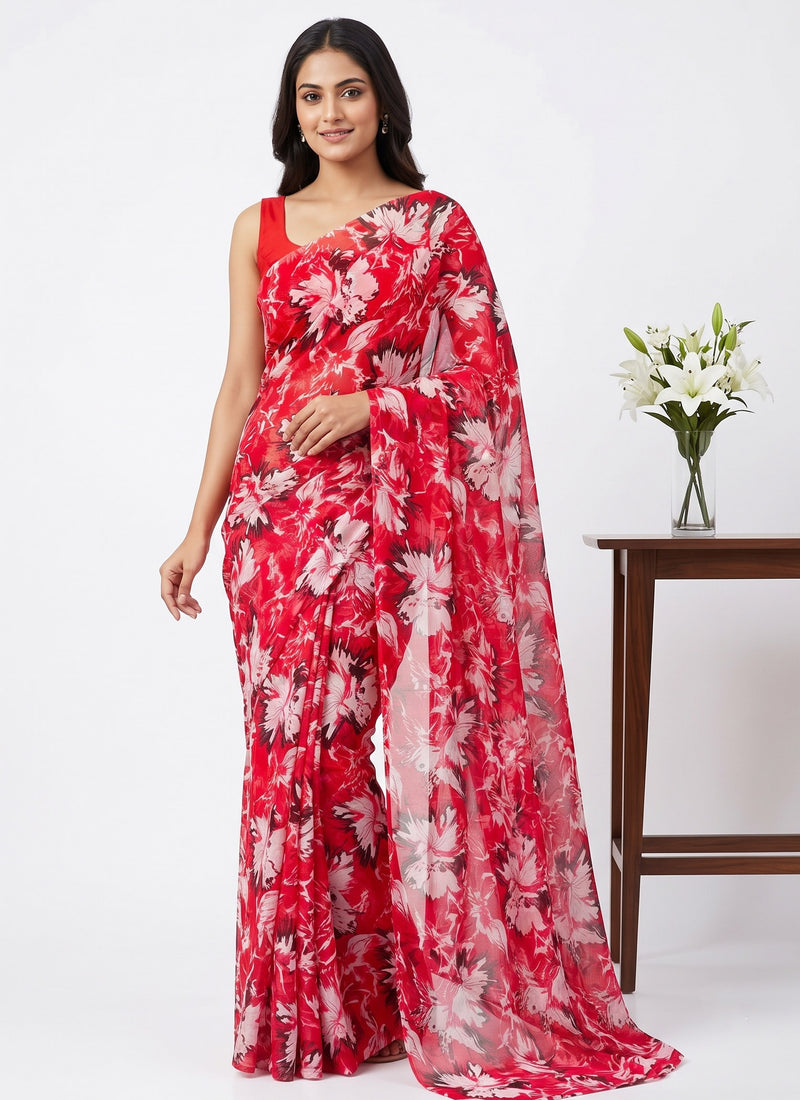 Latest Beautiful Garden Vareli Nara Chiffon Saree without Blouse
