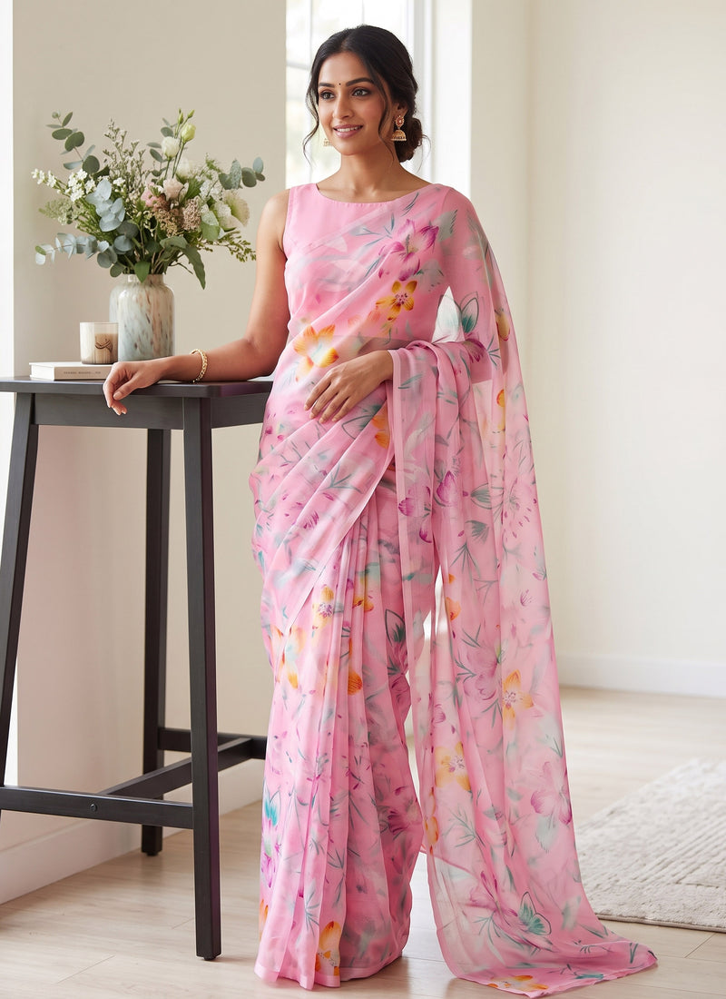 Latest Beautiful Garden Vareli Nara Chiffon Saree without Blouse