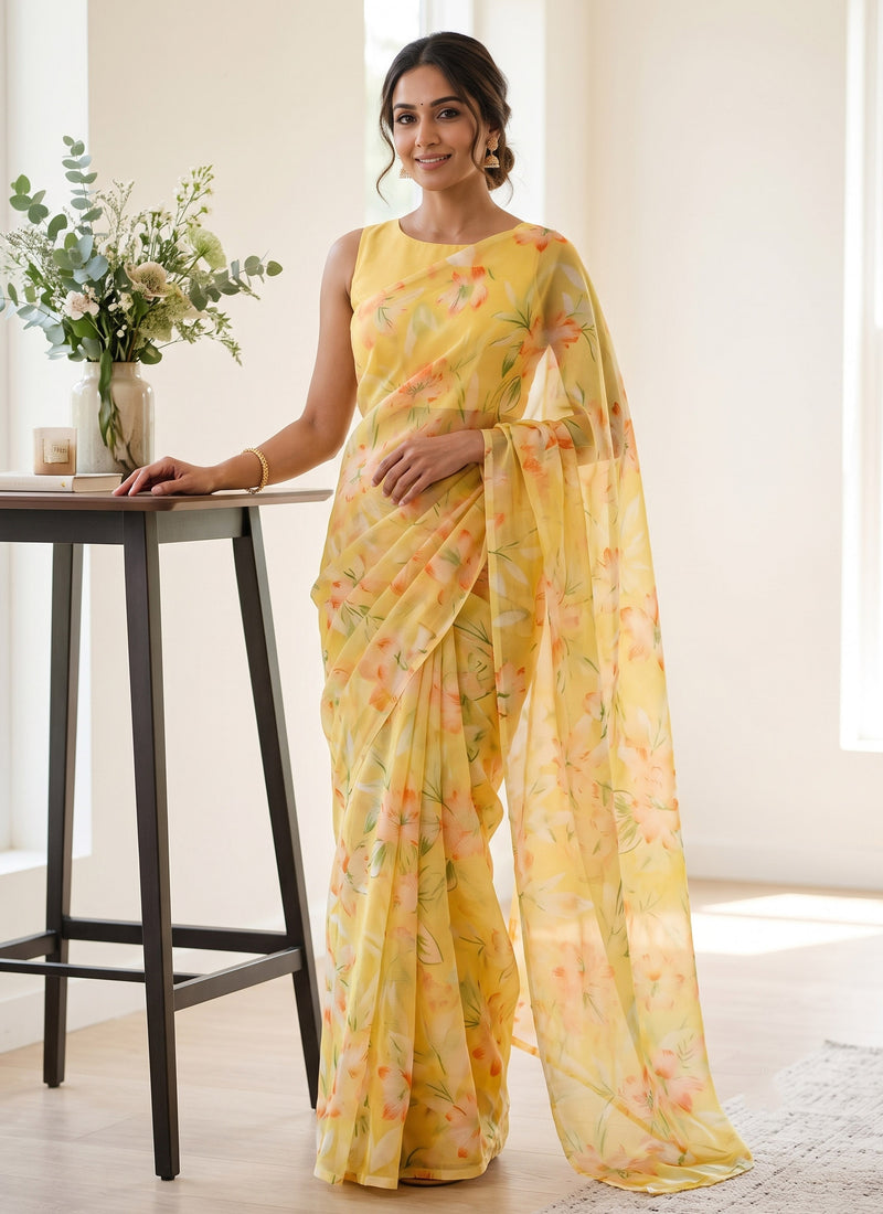 Latest Beautiful Garden Vareli Nara Chiffon Saree without Blouse