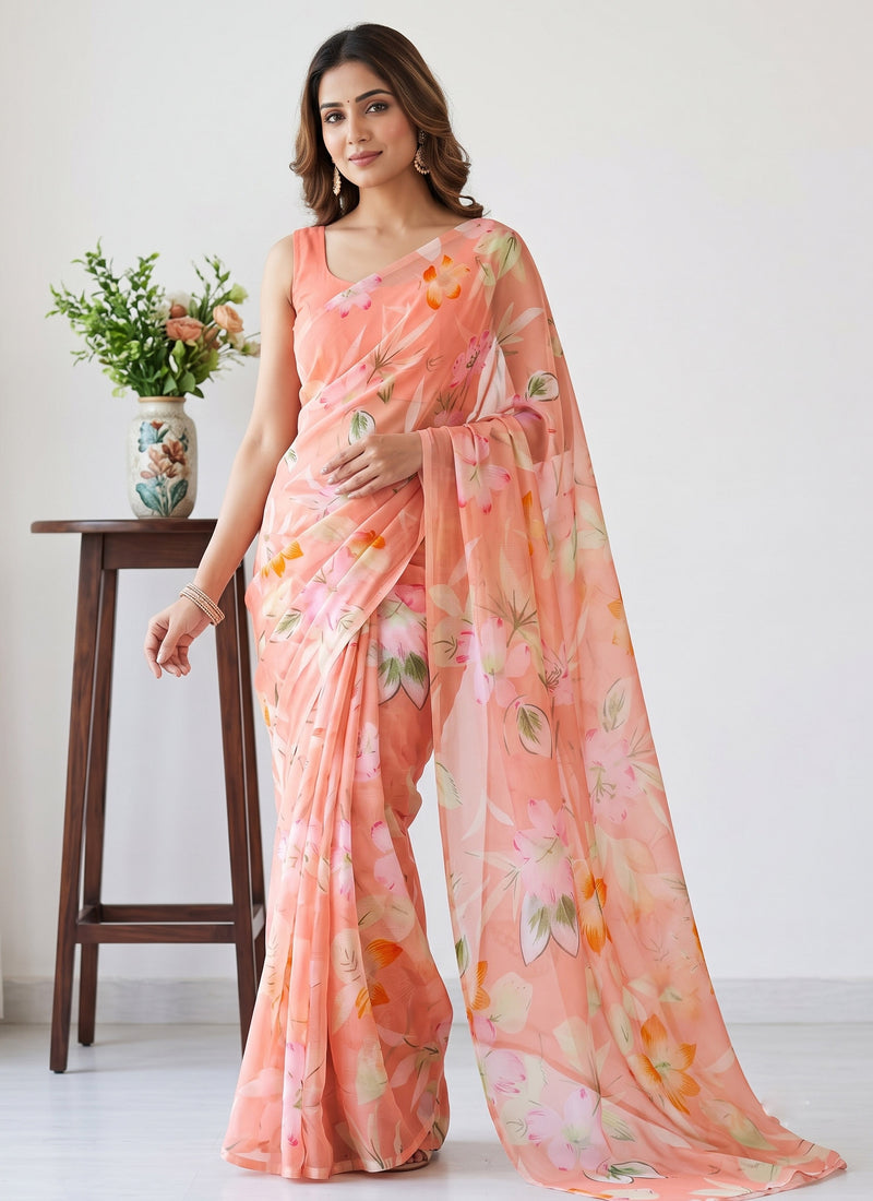 Latest Beautiful Garden Vareli Nara Chiffon Saree without Blouse