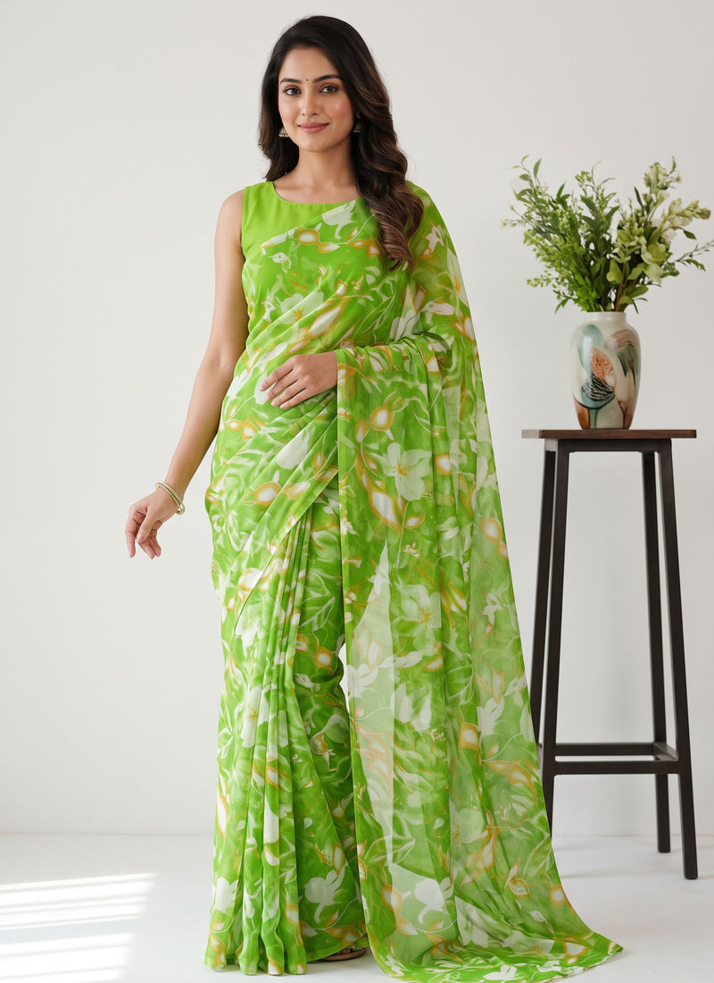 Latest Beautiful Garden Vareli Nara Chiffon Saree without Blouse