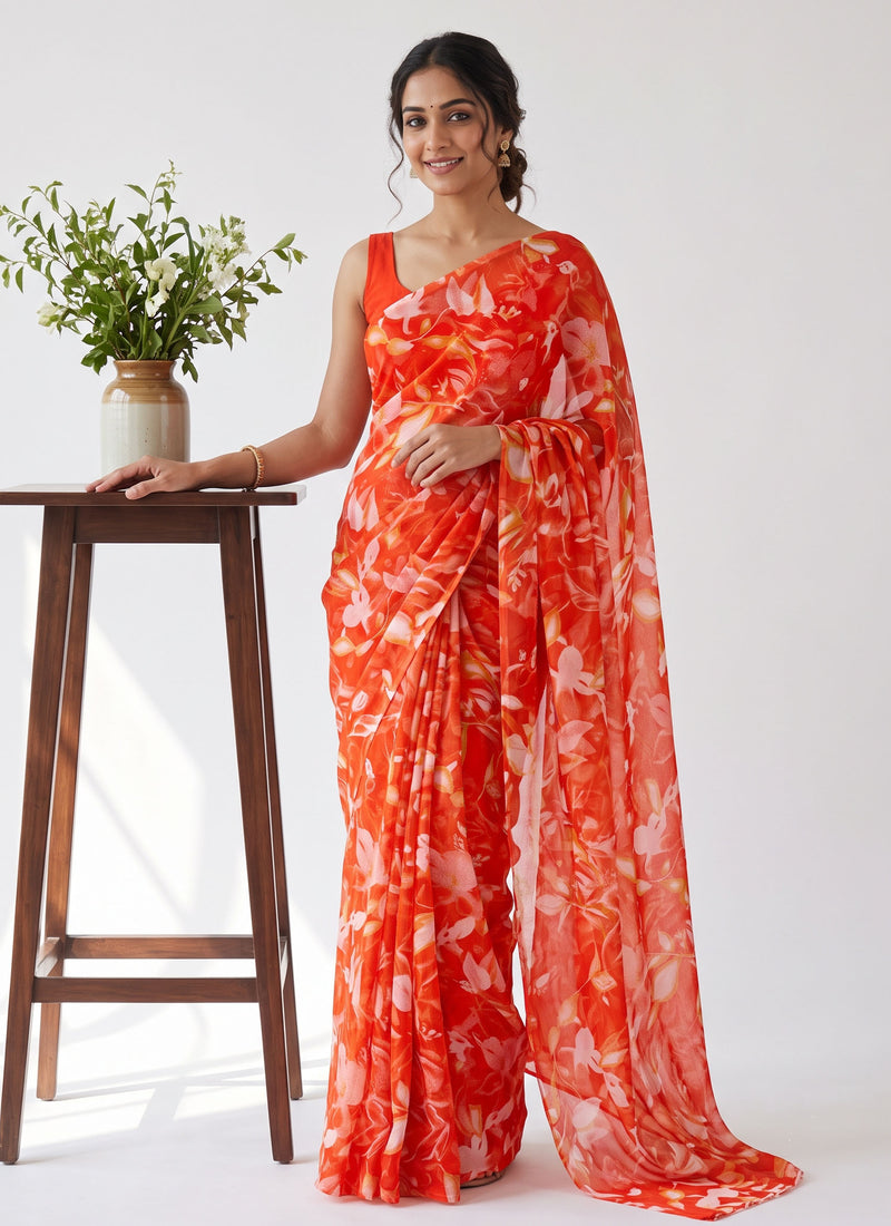 Latest Beautiful Garden Vareli Nara Chiffon Saree without Blouse