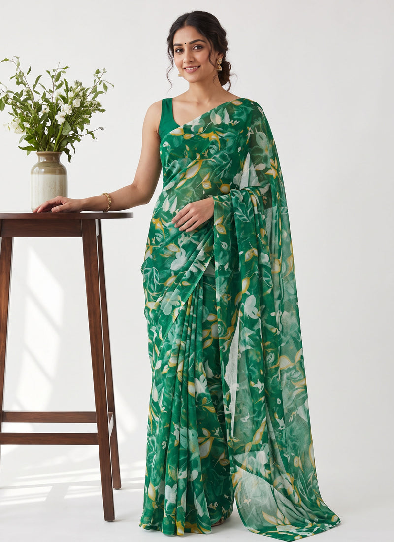 Latest Beautiful Garden Vareli Nara Chiffon Saree without Blouse