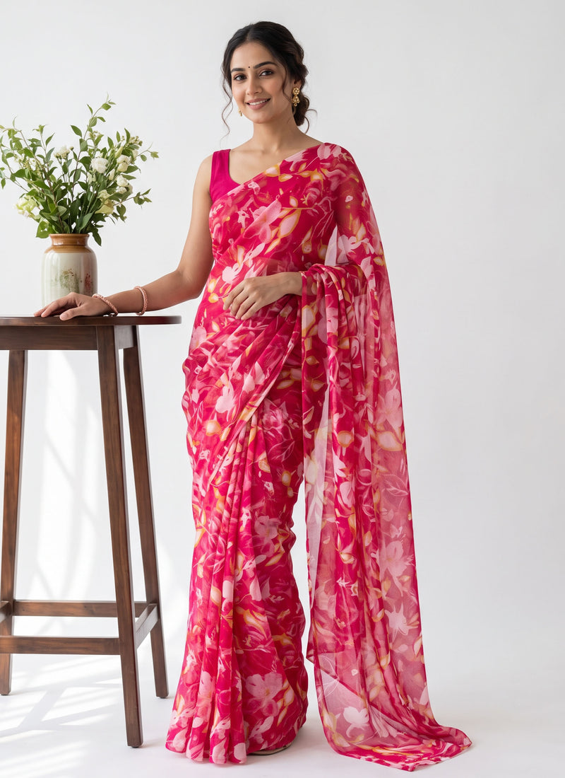 Latest Beautiful Garden Vareli Nara Chiffon Saree without Blouse