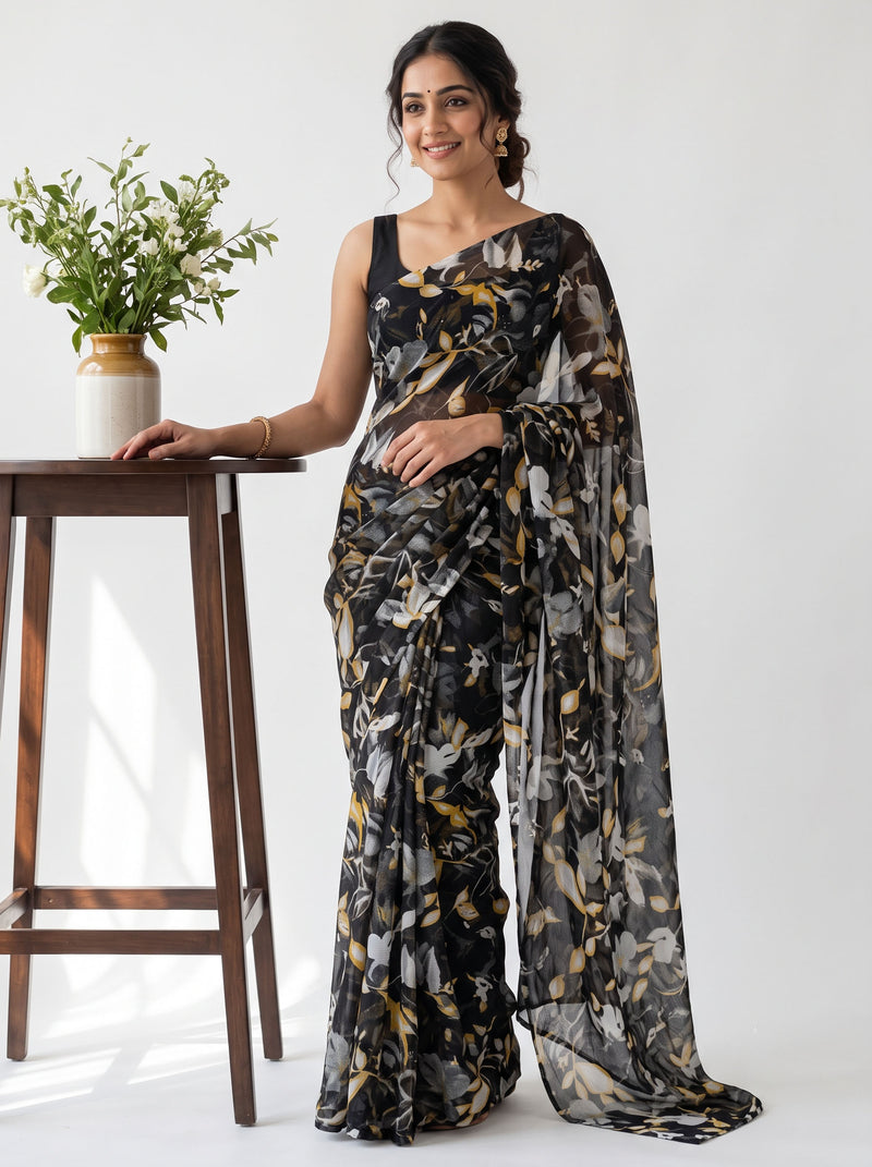 Latest Beautiful Garden Vareli Nara Chiffon Saree without Blouse