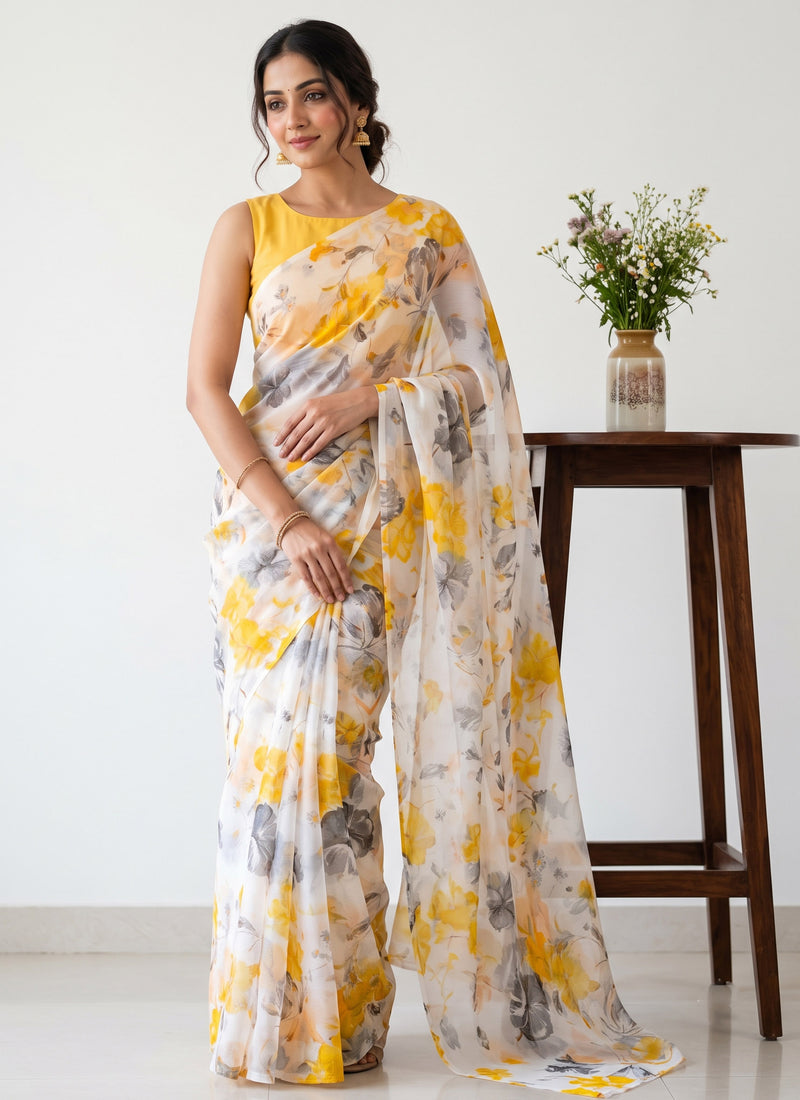 Latest Beautiful Garden Vareli Nara Chiffon Saree without Blouse