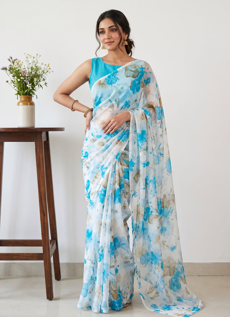 Latest Beautiful Garden Vareli Nara Chiffon Saree without Blouse