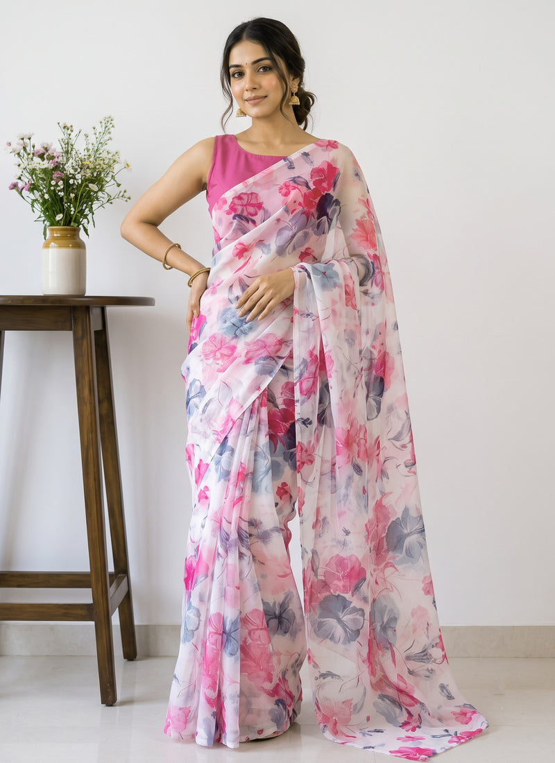 Latest Beautiful Garden Vareli Nara Chiffon Saree without Blouse