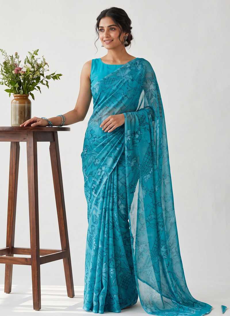 Latest Beautiful Garden Vareli Nara Chiffon Saree without Blouse