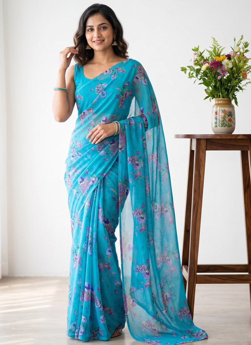 Latest Beautiful Garden Vareli Nara Chiffon Saree without Blouse