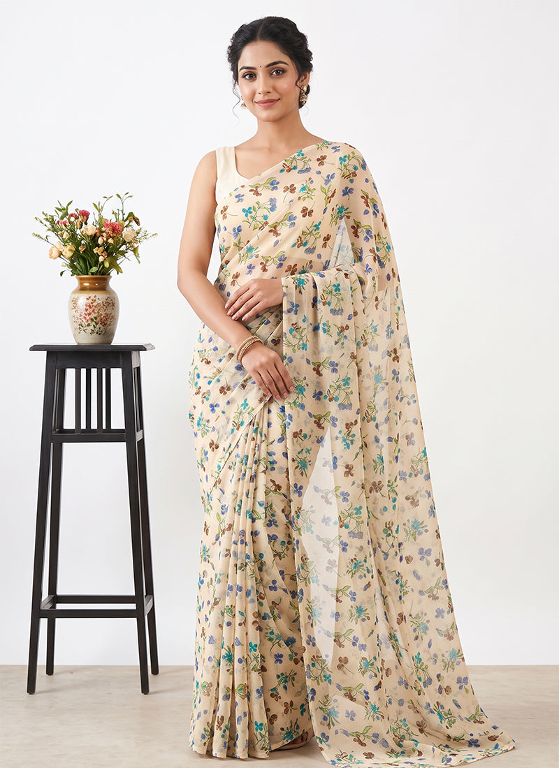 Latest Beautiful Garden Vareli Nara Chiffon Saree without Blouse
