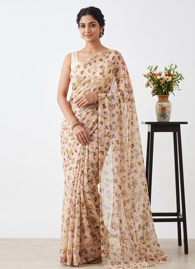 Latest Beautiful Garden Vareli Nara Chiffon Saree without Blouse