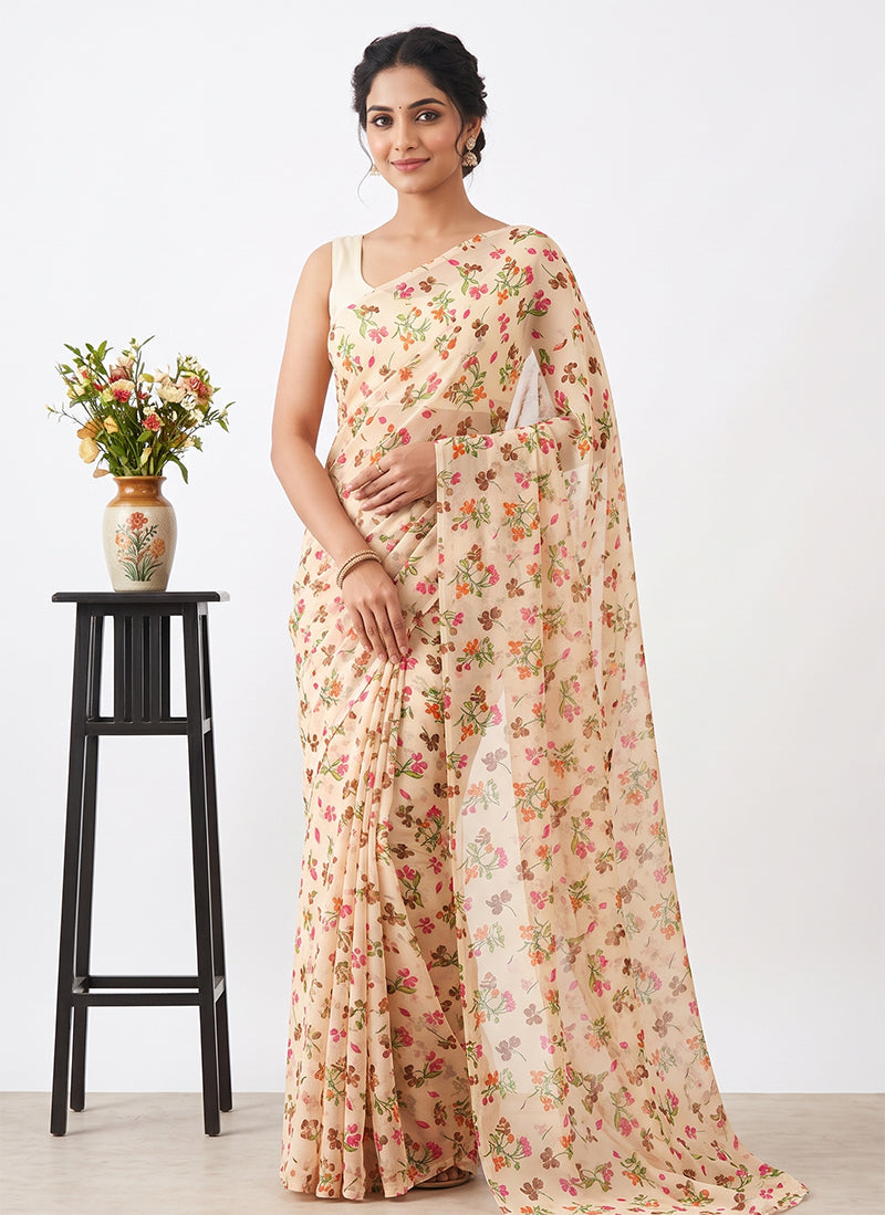 Latest Beautiful Garden Vareli Nara Chiffon Saree without Blouse