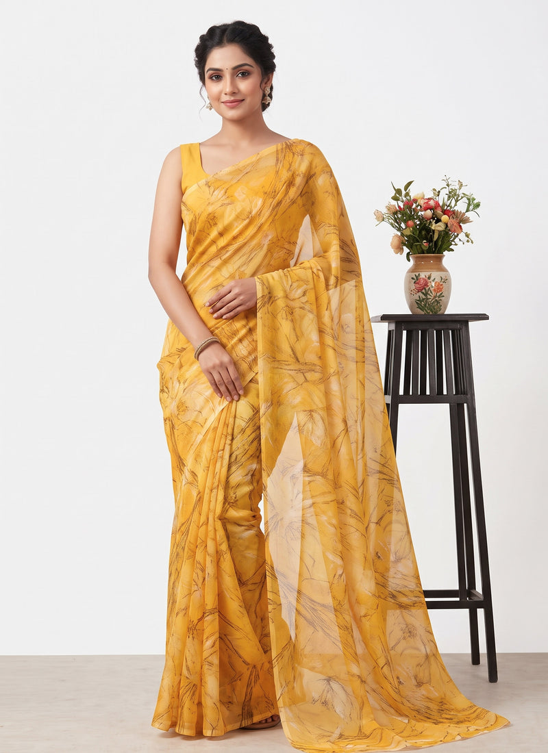 Latest Beautiful Garden Vareli Nara Chiffon Saree without Blouse