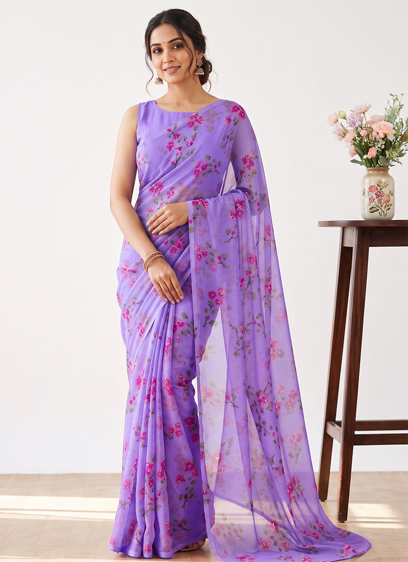Latest Beautiful Garden Vareli Nara Chiffon Saree without Blouse