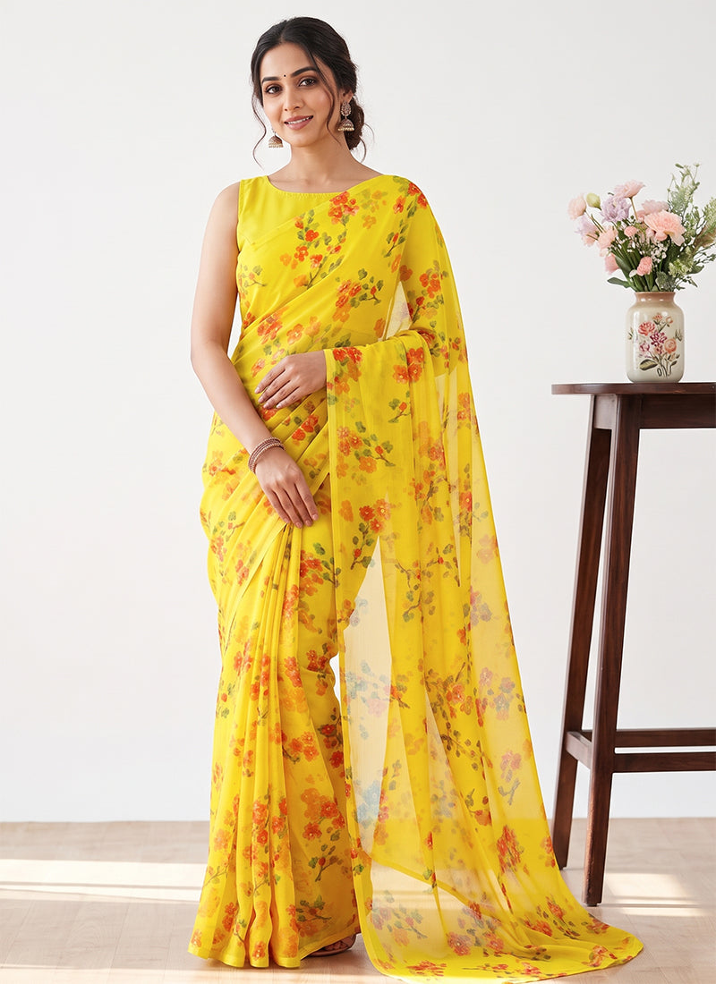 Latest Beautiful Garden Vareli Nara Chiffon Saree without Blouse