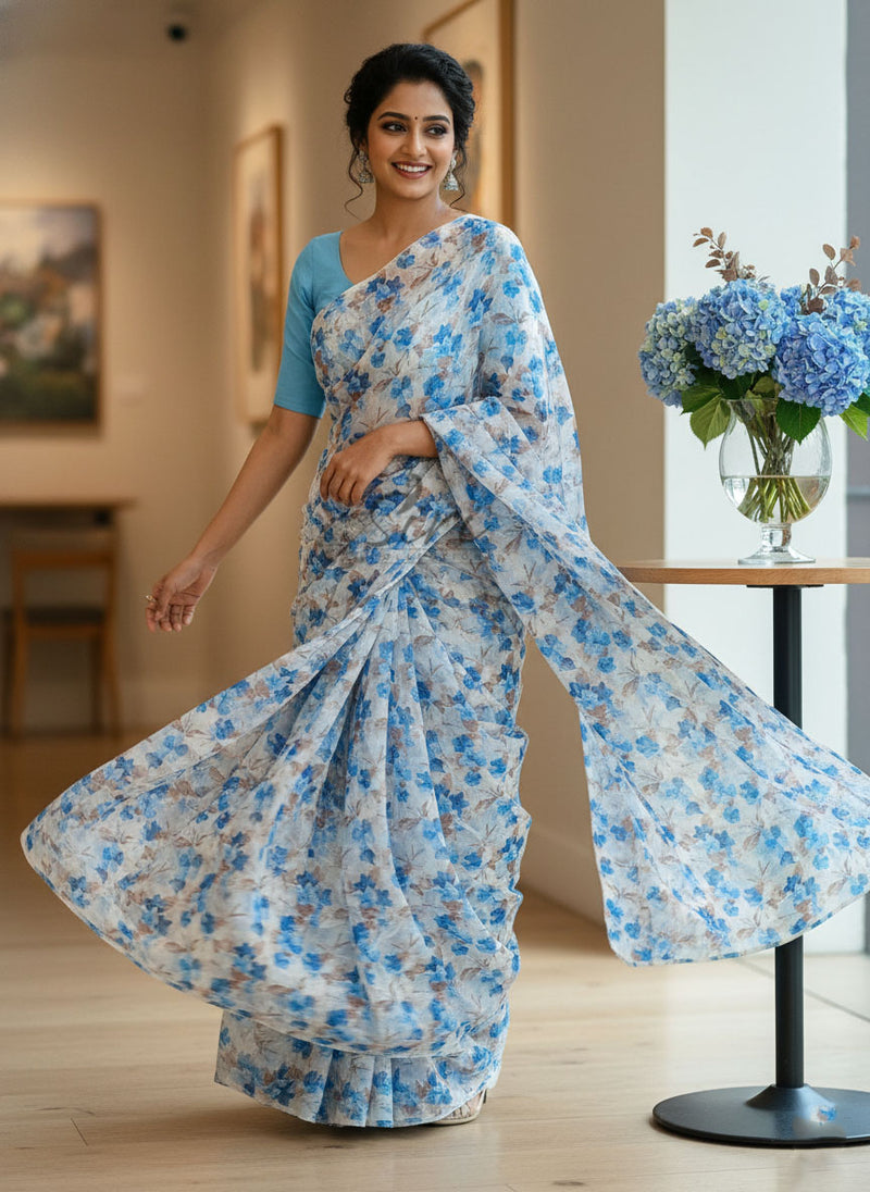 Latest Garden Vareli Printed Summer Roganza Saree