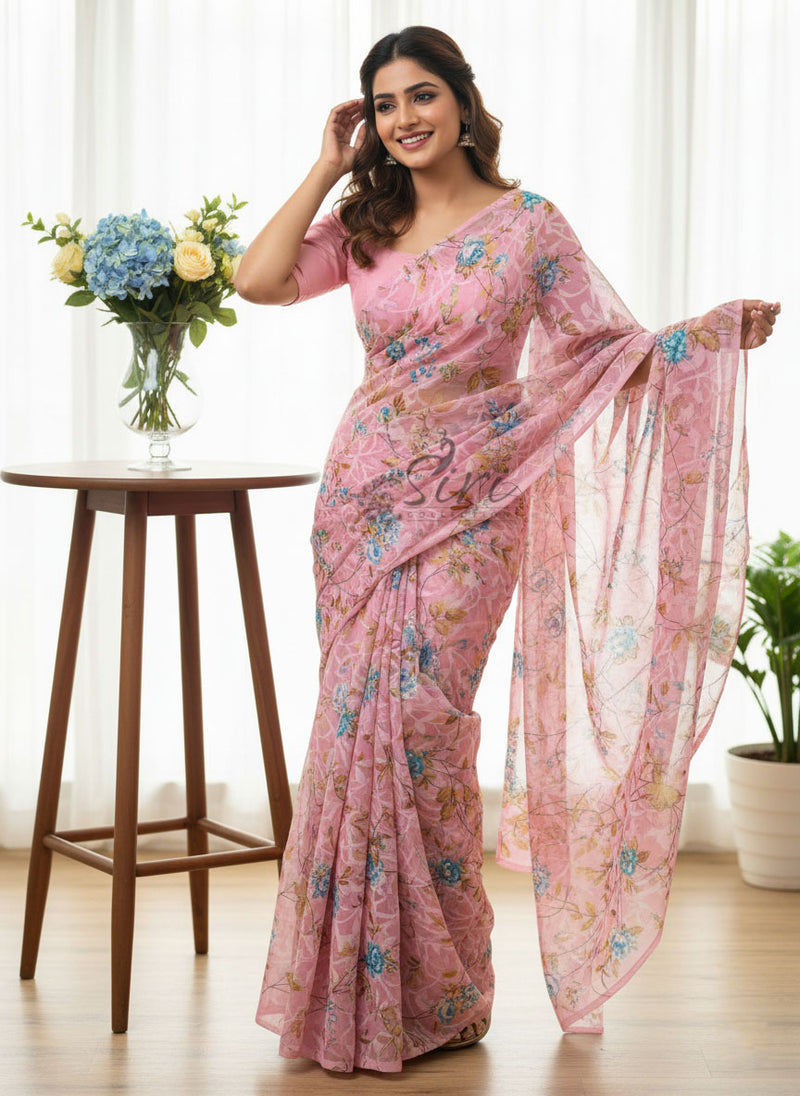 Latest Garden Vareli Printed Summer Roganza Saree