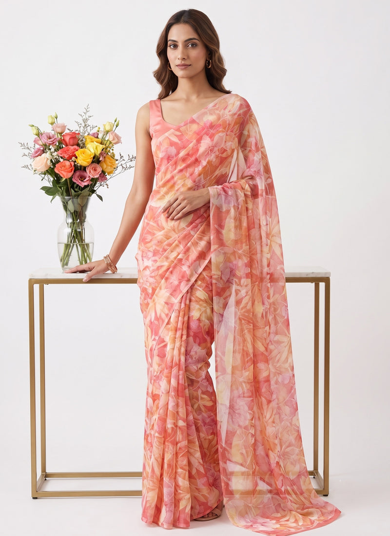 Beautiful Garden Vareli Printed Summer Roganza Saree