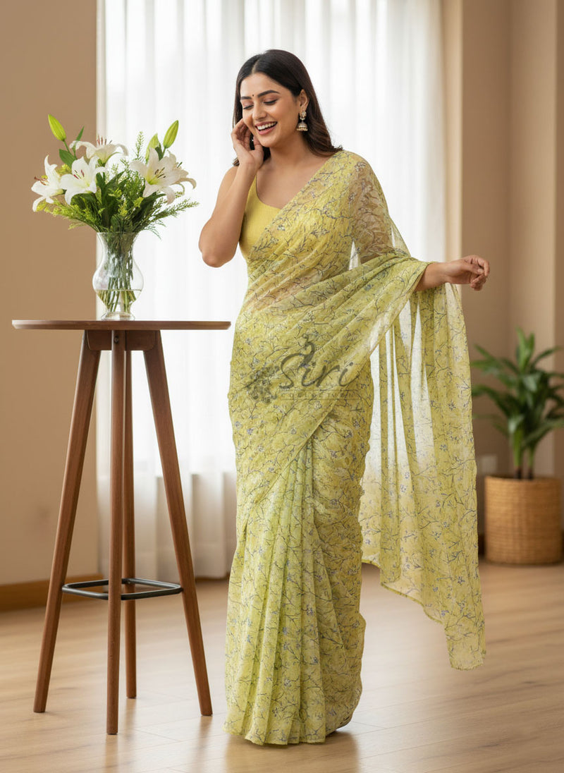 Garden Vareli Printed Summer Roganza Brasso Saree