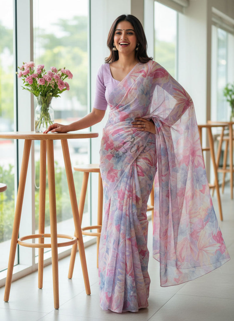 Garden Vareli Printed Summer Roganza Brasso Saree