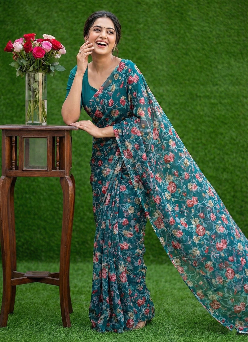 Garden Vareli Printed Summer Roganza Brasso Saree