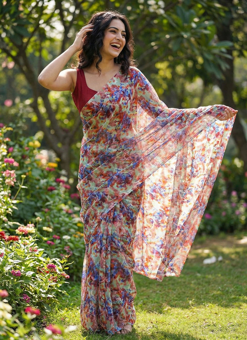 Garden Vareli Printed Summer Roganza Brasso Saree