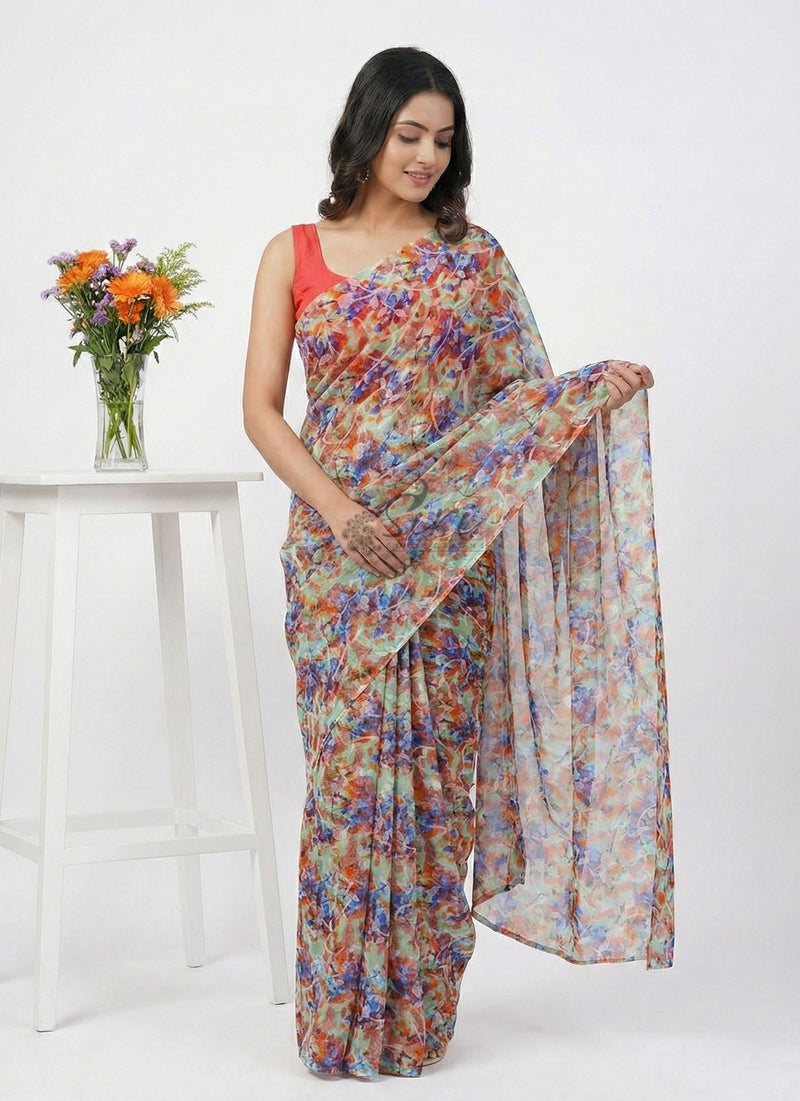 Garden Vareli Printed Summer Roganza Brasso Saree
