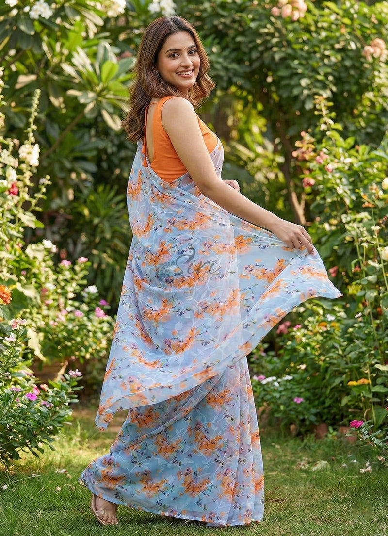 Garden Vareli Printed Summer Roganza Brasso Saree