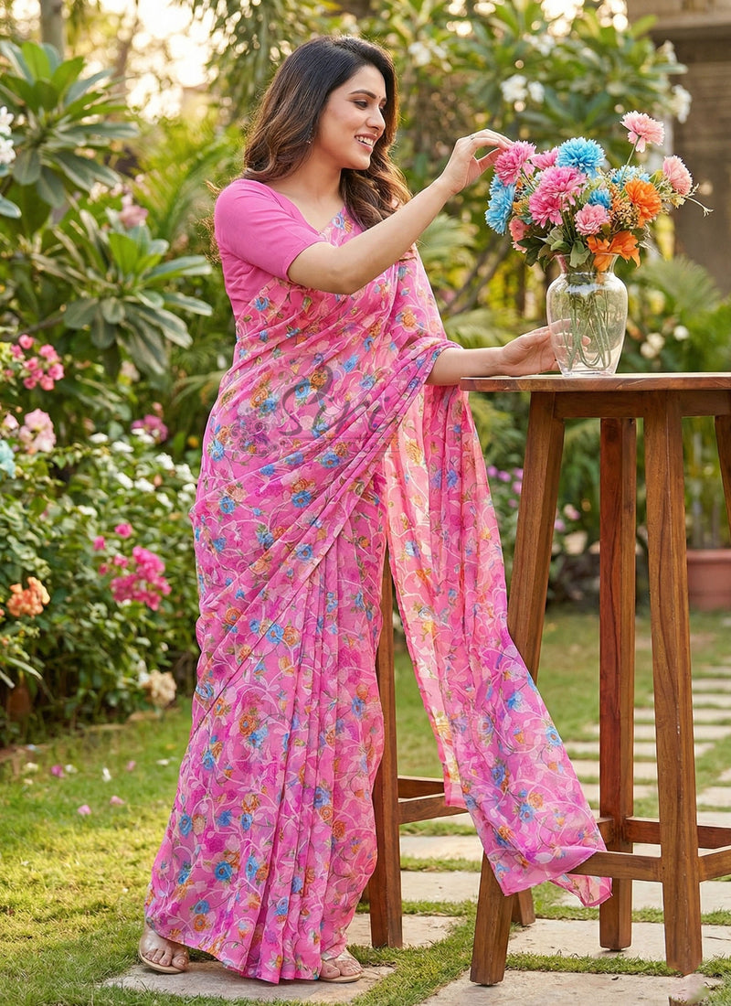 Garden Vareli Printed Summer Roganza Brasso Saree